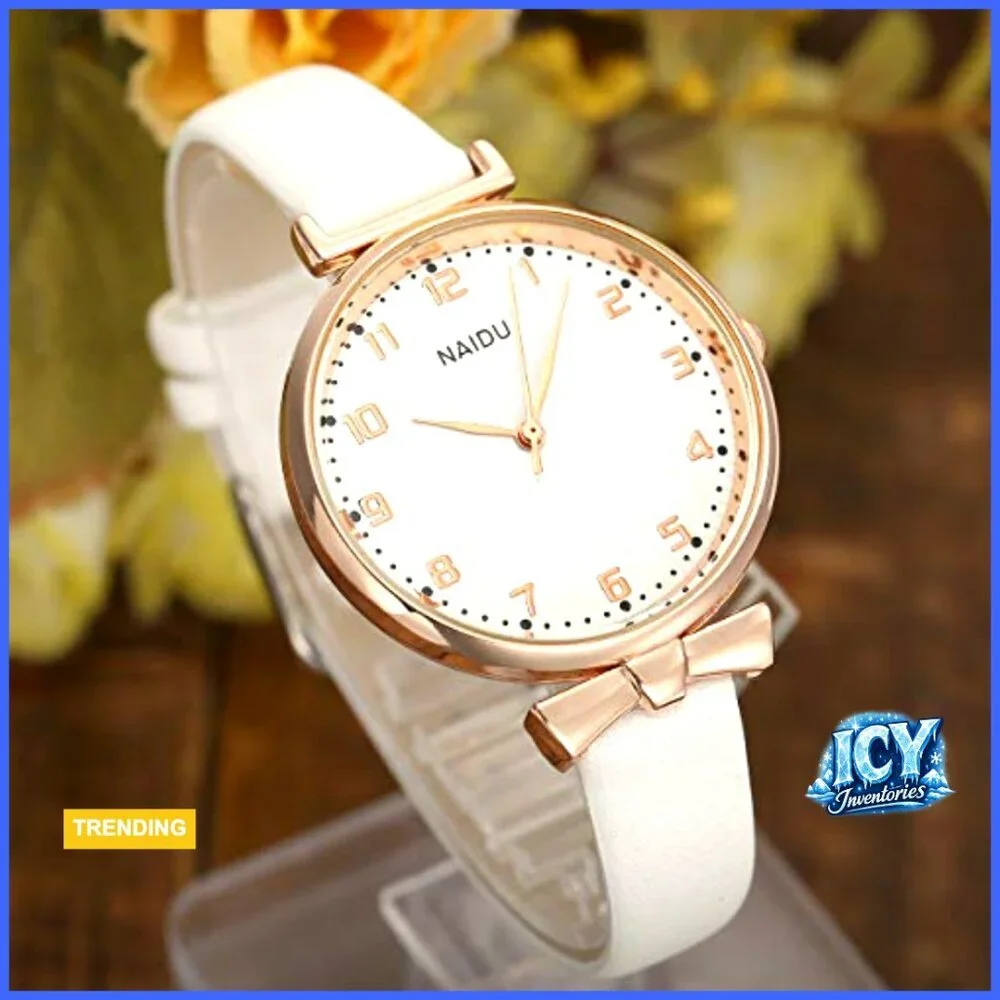 Faux Leather Strap Rose Gold Case Arabic Numerals Quartz Wrist Watch